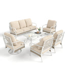 7-Seater Patio Metal All-White Sofa Set with Rattan Edge for Sale