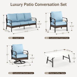 Phi Villa 7-Seater Outdoor Steel & Rattan Dark Color Sofa Set With Coffee Table