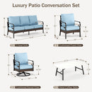 Phi Villa 7-Seater Outdoor Steel & Rattan Dark Color Sofa Set With Coffee Table