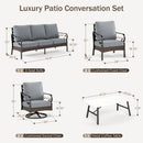 Phi Villa 7-Seater Outdoor Steel & Rattan Dark Color Sofa Set With Coffee Table