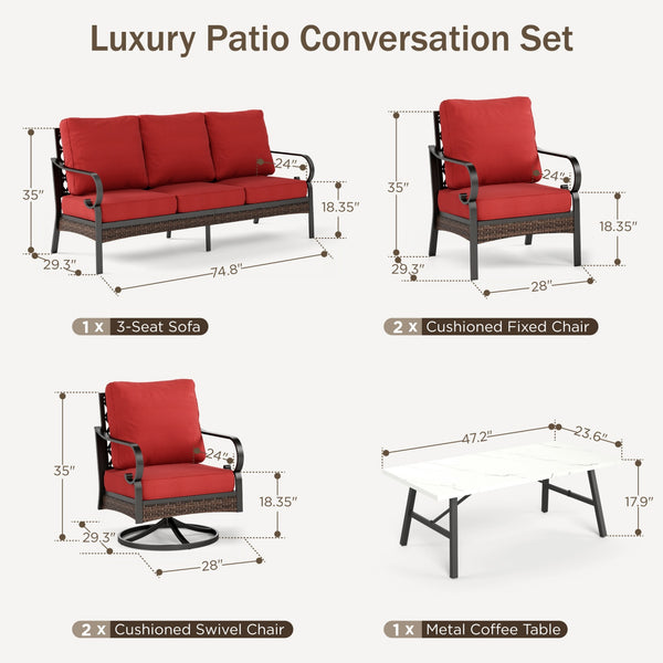 Phi Villa 7-Seater Outdoor Steel & Rattan Dark Color Sofa Set With Coffee Table