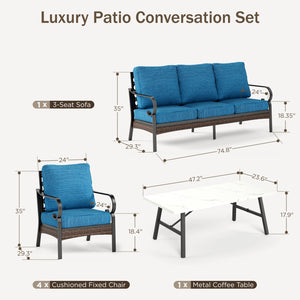 Phi Villa 7-Seater Outdoor Steel & Rattan Dark Color Sofa Set With Coffee Table