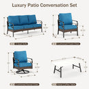 Phi Villa 7-Seater Outdoor Steel & Rattan Dark Color Sofa Set With Coffee Table