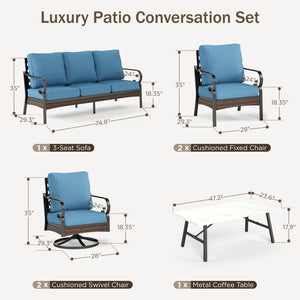 Phi Villa 7-Seater Outdoor Steel & Rattan Dark Color Sofa Set With Coffee Table