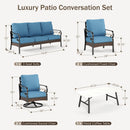 Phi Villa 7-Seater Outdoor Steel & Rattan Dark Color Sofa Set With Coffee Table