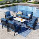 Phi Villa 7-Seater Outdoor Steel & Rattan Dark Color Sofa Set With Coffee Table