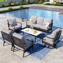 Phi Villa 7-Seater Outdoor Steel & Rattan Dark Color Sofa Set With Coffee Table