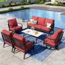 Phi Villa 7-Seater Outdoor Steel & Rattan Dark Color Sofa Set With Coffee Table