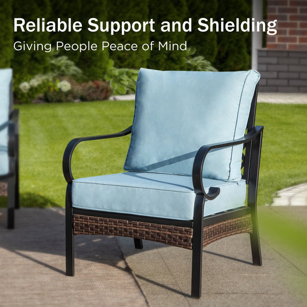 Phi Villa 7-Seater Outdoor Steel & Rattan Dark Color Sofa Set With Coffee Table