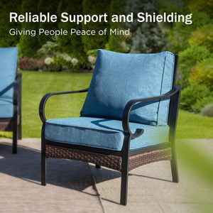 Phi Villa 7-Seater Outdoor Steel & Rattan Dark Color Sofa Set With Coffee Table