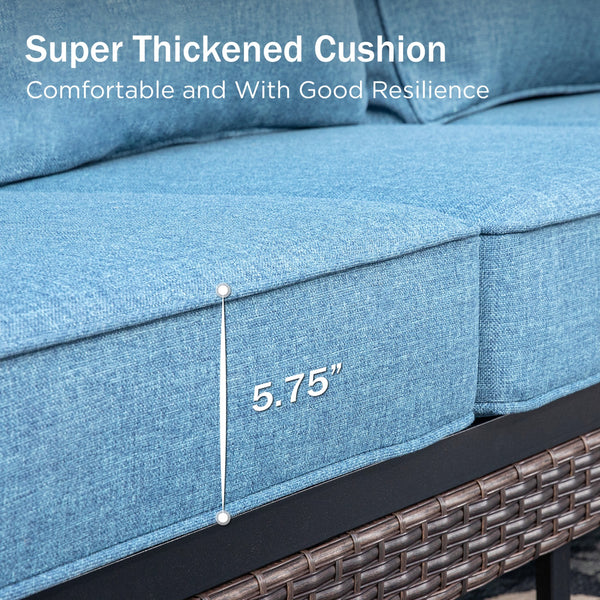 Phi Villa 7-Seater Outdoor Steel & Rattan Dark Color Sofa Set With Coffee Table