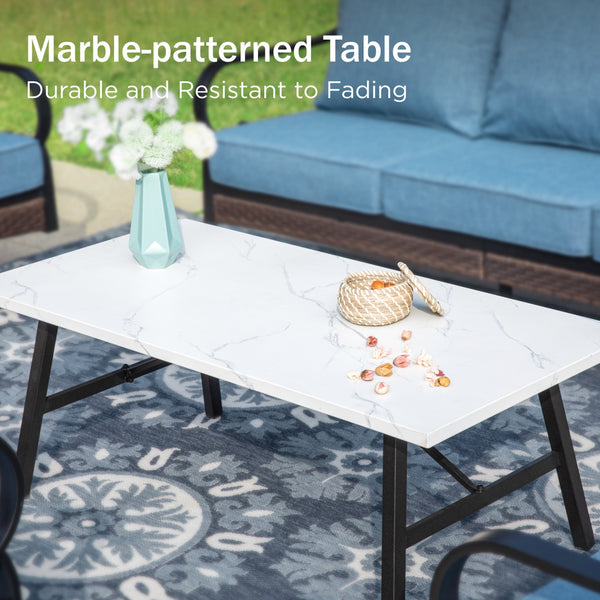 Phi Villa 7-Seater Outdoor Steel & Rattan Dark Color Sofa Set With Coffee Table