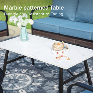 Phi Villa 7-Seater Outdoor Steel & Rattan Dark Color Sofa Set With Coffee Table