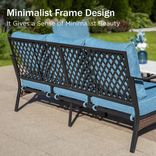 Phi Villa 7-Seater Outdoor Steel & Rattan Dark Color Sofa Set With Coffee Table