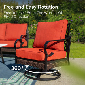 Phi Villa 7-Seater Outdoor Steel & Rattan Dark Color Sofa Set With Coffee Table