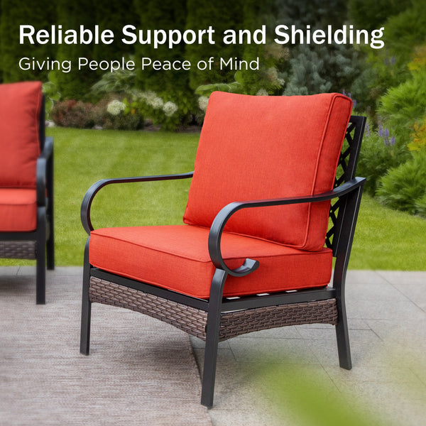 Phi Villa 7-Seater Outdoor Steel & Rattan Dark Color Sofa Set With Coffee Table