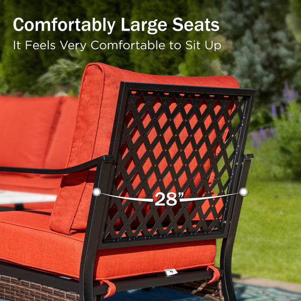 Phi Villa 7-Seater Outdoor Steel & Rattan Dark Color Sofa Set With Coffee Table