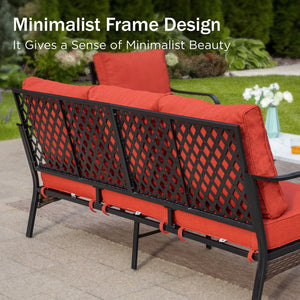 Phi Villa 7-Seater Outdoor Steel & Rattan Dark Color Sofa Set With Coffee Table