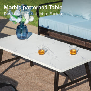 Phi Villa 7-Seater Outdoor Steel & Rattan Dark Color Sofa Set With Coffee Table