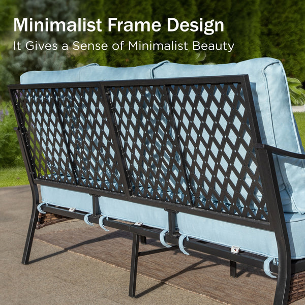 Phi Villa 7-Seater Outdoor Steel & Rattan Dark Color Sofa Set With Coffee Table