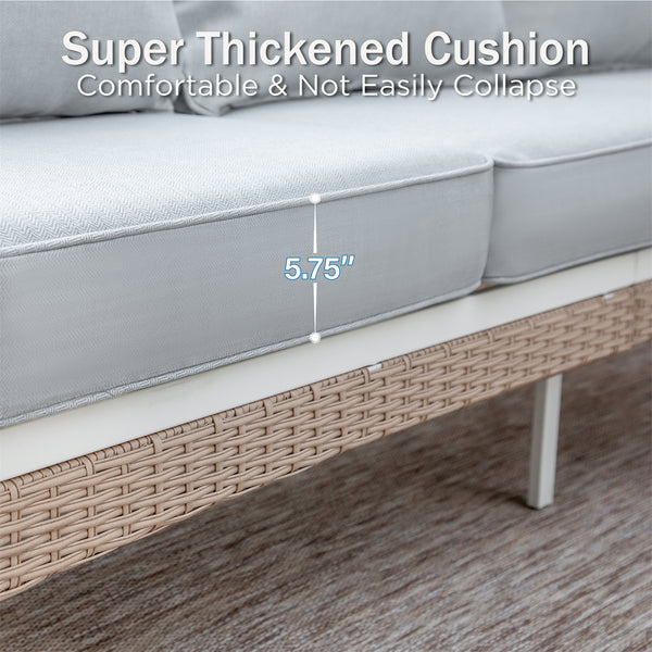 4-Seater Patio Metal All-White Sofa Set with Rattan Edge for Sale