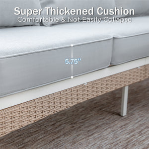 7-Seater Patio Metal All-White Sofa Set with Rattan Edge for Sale