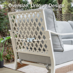 7-Seater Patio Metal All-White Sofa Set with Rattan Edge for Sale