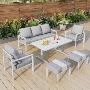 7-Seater Patio Aluminum Sofa Set with Coffee Table