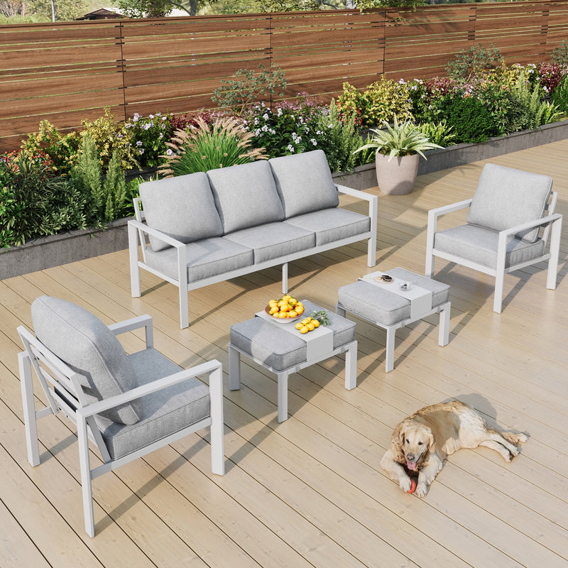 Phi Villa 7-Seater Patio Aluminum Sofa 6 Pcs Outdoor Furniture Set with Coffee Table