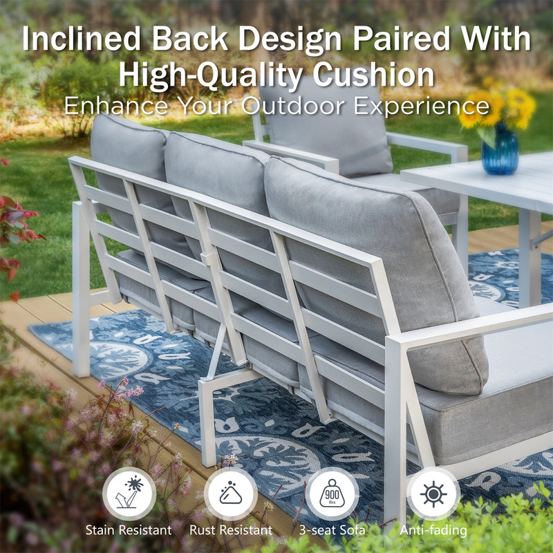 Phi Villa 7-Seater Patio Aluminum Sofa 6 Pcs Outdoor Furniture Set with Coffee Table