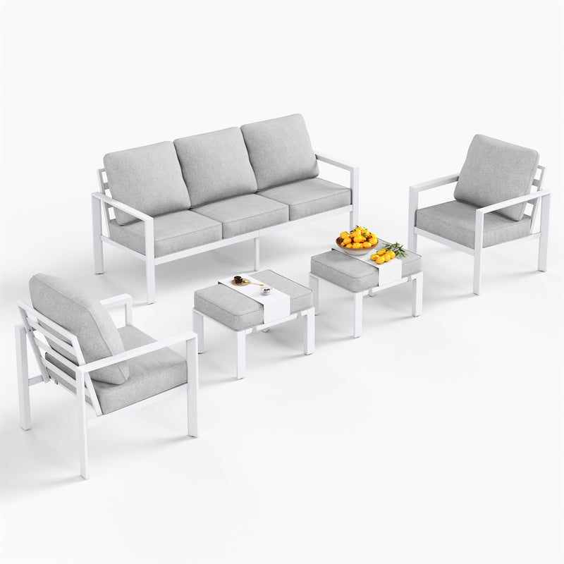 Phi Villa 7-Seater Patio Aluminum Sofa 6 Pcs Outdoor Furniture Set with Coffee Table