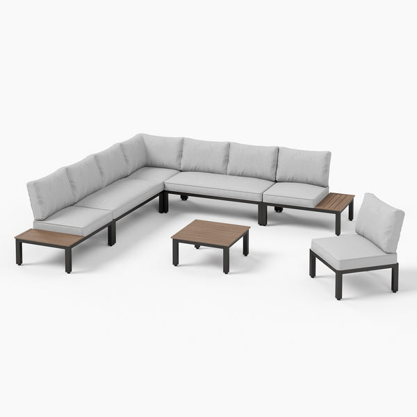 6 Seater Outdoor Couch Modern L-Shaped Sectional Sofa Set