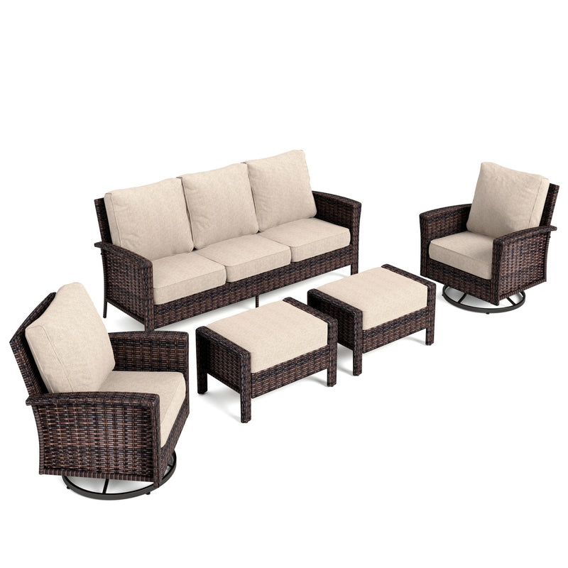 Phi Villa Patio Rattan Furniture Wicker 7-Seater Outdoor Swivel Sofa Sets