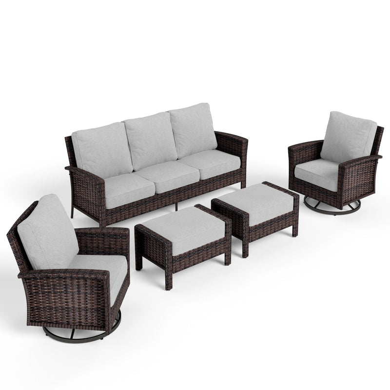 Phi Villa Patio Rattan Furniture Wicker 7-Seater Outdoor Swivel Sofa Sets