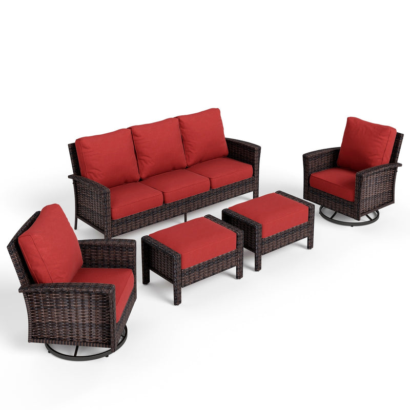 Phi Villa Patio Rattan Furniture Wicker 7-Seater Outdoor Swivel Sofa Sets