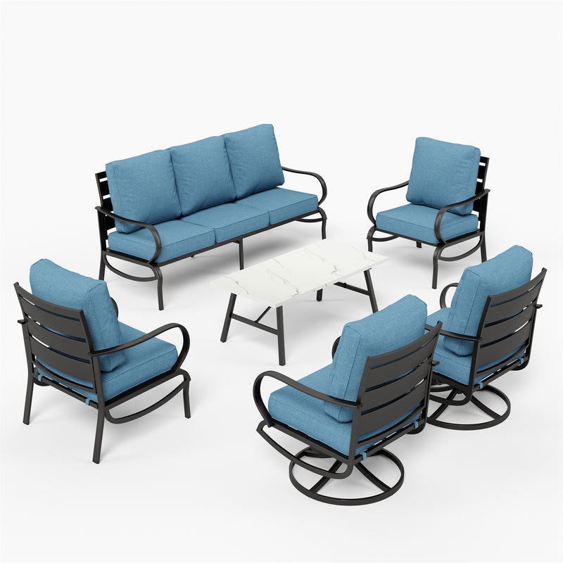 Phi Villa 7-Seater Patio Steel Conversation Sofa Sets With Coffee Table