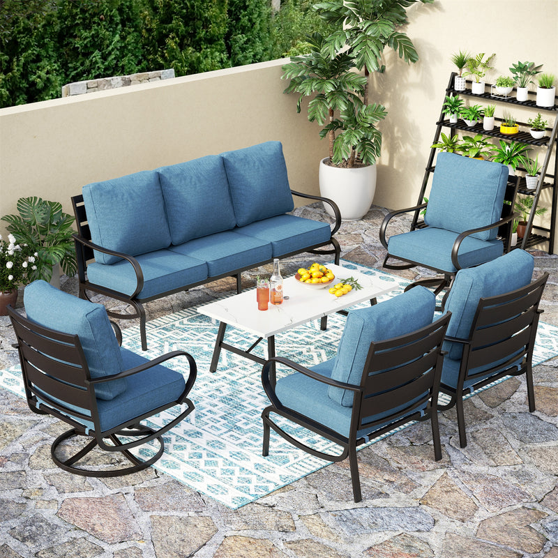 Phi Villa 7-Seater Patio Steel Conversation Sofa Sets With Coffee Table