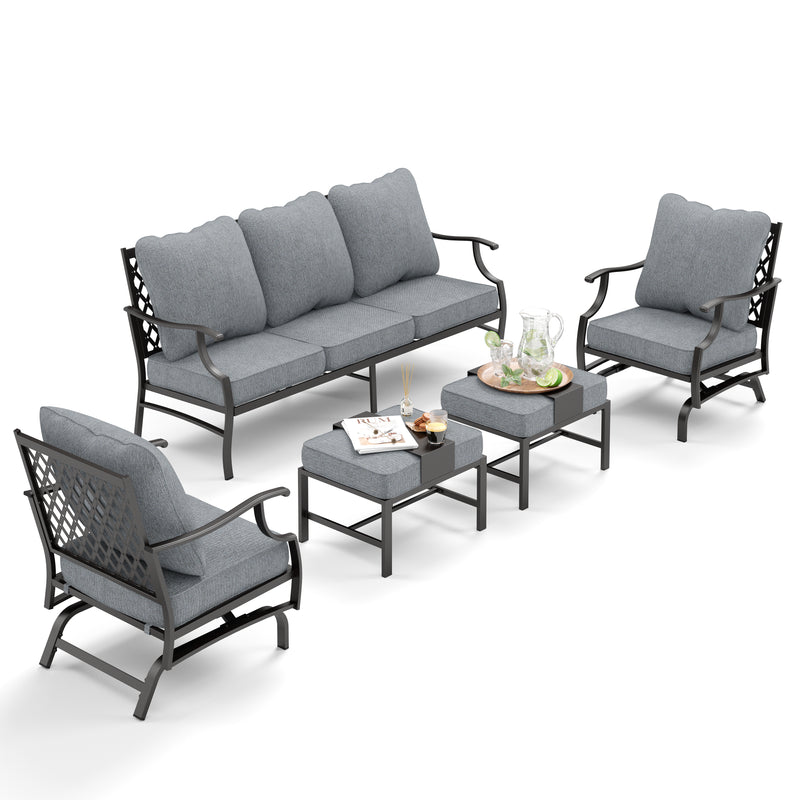 Phi Villa 7-Seater Patio Steel Sofa With Cushions And Multi-fuctional Ottomans