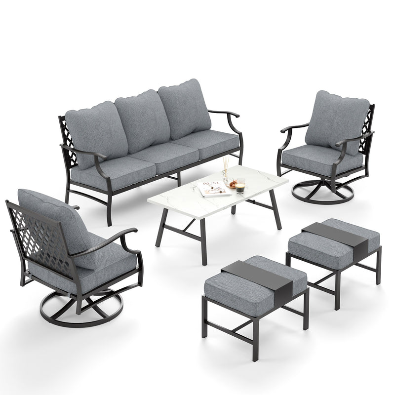 Phi Villa 7-Seater Patio Steel Sofa With Multi-fuctional Ottomans and Coffee Table