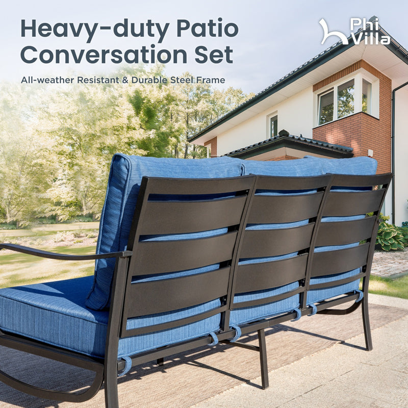 Phi Villa 7-Seater Patio Steel Sofa with Multi-functional Ottomans