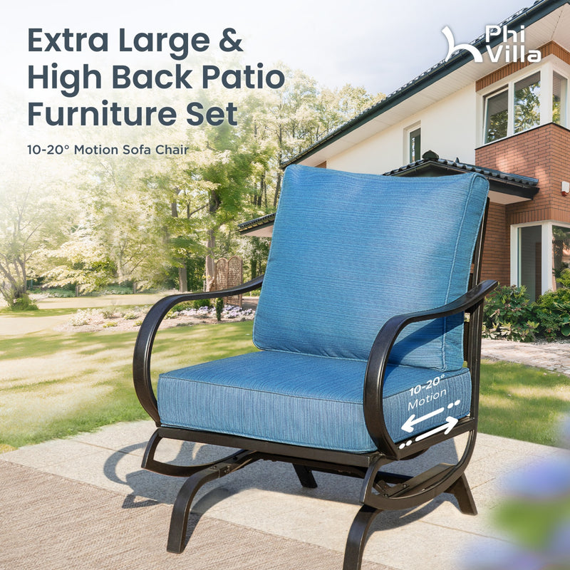 Phi Villa 7-Seater Patio Steel Conversation Sofa Set With Coffee Table & Ottomans