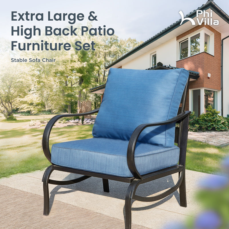 Phi Villa 7-Seater Patio Steel Conversation Sofa Set With Coffee Table & Ottomans