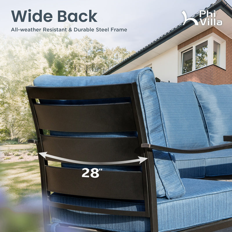 Phi Villa 7-Seater Patio Steel Sofa with Multi-functional Ottomans