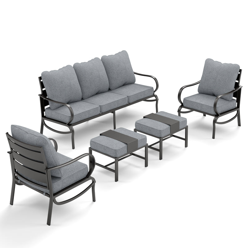 Phi Villa 7-Seater Patio Steel Sofa with Multi-functional Ottomans