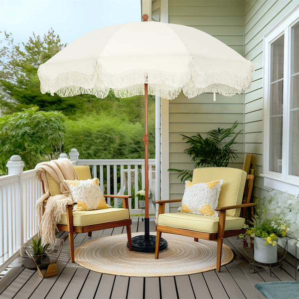 7ft Patio Beach Tassel Umbrella UPF 50+ With Carry Bag