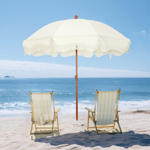 7ft Patio Beach Tassel Umbrella UPF 50+ With Carry Bag