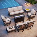 Outdoor Metal and Rattan Cocoa Sofa Set with Fire Pit Table