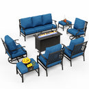9-Seater Outdoor Metal Diamond Sofa Sets with Fire Pit Table