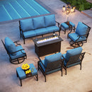 9-Seater Outdoor Metal Diamond Sofa Sets with Fire Pit Table