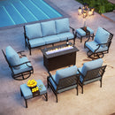 9-Seater Outdoor Metal Diamond Sofa Sets with Fire Pit Table